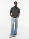 Black Regular Fit Washed Waffle Knit Polo Shirt  Men