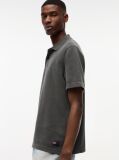 Black Regular Fit Washed Waffle Knit Polo Shirt  Men