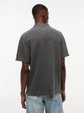 Black Regular Fit Washed Waffle Knit Polo Shirt  Men