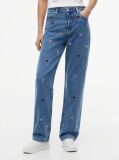 Denim All-Over Embroidery High Rise Slim Straight Jeans  Women