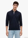 Blue Regular Fit Jacquard Long Sleeve Polo Shirt  Men
