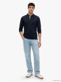 Blue Regular Fit Jacquard Long Sleeve Polo Shirt  Men
