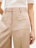Beige Crest Embossed Button Wide Leg Chinos  Women