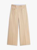 Beige Crest Embossed Button Wide Leg Chinos  Women