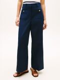 Blue Crest Embossed Button Wide Leg Chinos  Women