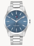 Blue Silver-Plated Stainless Steel Watch  Men