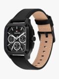 Black Square Dial Leather Strap Watch  Men