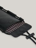 Black Leather Logo Phone Pouch  Men