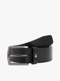 Black Enamel Flag Square Buckle Leather Belt  Men
