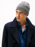 Grey Hilfiger Flag Cable Knit Wool Blend Beanie  Men