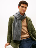 Grey Pure Wool Herringbone Fringed Scarf  Men