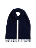 Blue Pure Wool Herringbone Fringed Scarf  Men