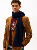 Blue Pure Wool Herringbone Fringed Scarf  Men