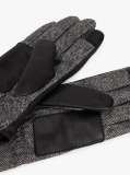 Grey Touchscreen Herringbone Leather Gloves  Men