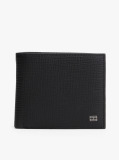 Black Hilfiger Flag Leather Card And Coin Bifold Wallet  Men