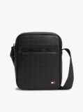 Black Embossed Flag Crossover Reporter Bag  Men