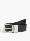 Black Textured Leather Reversible Square Buckle Belt  Men