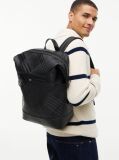 Black Corporate Flag Check Textured Backpack  Men