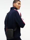 Black Textured Global Stripe Crossbody Reporter Bag  Men