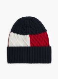 Blue Wool Blend Cable Knit Flag Beanie  Men
