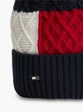 Blue Wool Blend Cable Knit Flag Beanie  Men