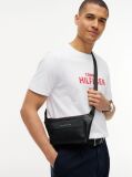 Black Metal Logo Textured Crossbody Bum Bag  Men