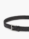 Black Square Buckle Braided Leather Belt  Men