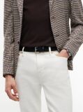 Black Square Buckle Braided Leather Belt  Men
