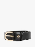 Μαύρο Essential TH Monogram Δερμάτινη Ζώνη  Γυναίκες