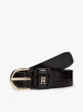 Black Essential Croco-Print Leather Belt  Women