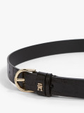 Black Essential Croco-Print Leather Belt  Women