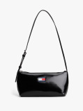 Black Shiny Logo Plaque Shoulder Bag  Women