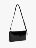 Black Shiny Logo Plaque Shoulder Bag  Women