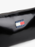 Black Shiny Logo Plaque Shoulder Bag  Women