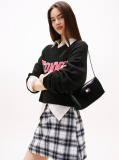 Black Shiny Logo Plaque Shoulder Bag  Women
