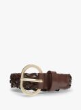 Brown Chic Oval Buckle Braided Leather Belt  Women