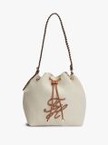 Beige Pure Linen Canvas Bucket Bag  Women