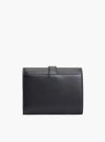 Black Pebble Grain Buckle Trifold Wallet  Women