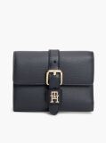 Blue Pebble Grain Buckle Trifold Wallet  Women