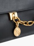 Black Leather Chain Charm Shoulder Bag  Women