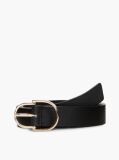 Black Pebble Grain Leather Double Loop Belt  Women