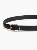 Black Pebble Grain Leather Double Loop Belt  Women