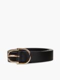 Black Pebble Grain Leather Double Loop Belt  Women