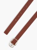 Brown Pebble Grain Leather Double Loop Belt  Women