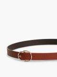 Brown Pebble Grain Leather Double Loop Belt  Women