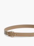 Beige Pebble Grain Leather Double Loop Belt  Women