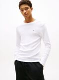 White Long Sleeved Ribbed Organic Cotton T-Shirt.  Men