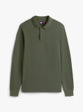 Green Slim Placket Long Sleeve Polo  Men