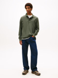 Green Slim Placket Long Sleeve Polo  Men