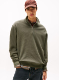 Green Waffle Knit Quarter-Zip Relaxed Jumper  Men